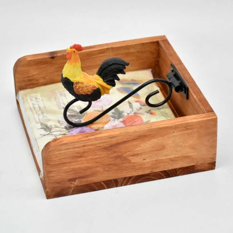 

American Country Solid Wood Desktop Tissue Box Press Table Vertical Storage Cute Cock Decoration Kitchen Restaurant Napkins