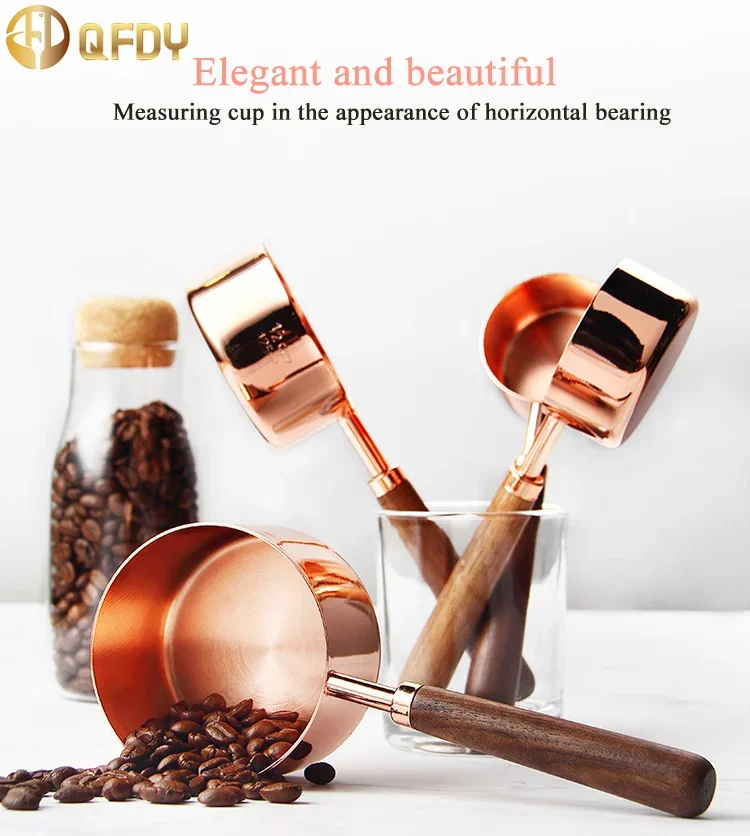 

Coffee bean spoon baking tool 304 stainless steel retro walnut handle measuring spoon multifunctional measuring spoon household