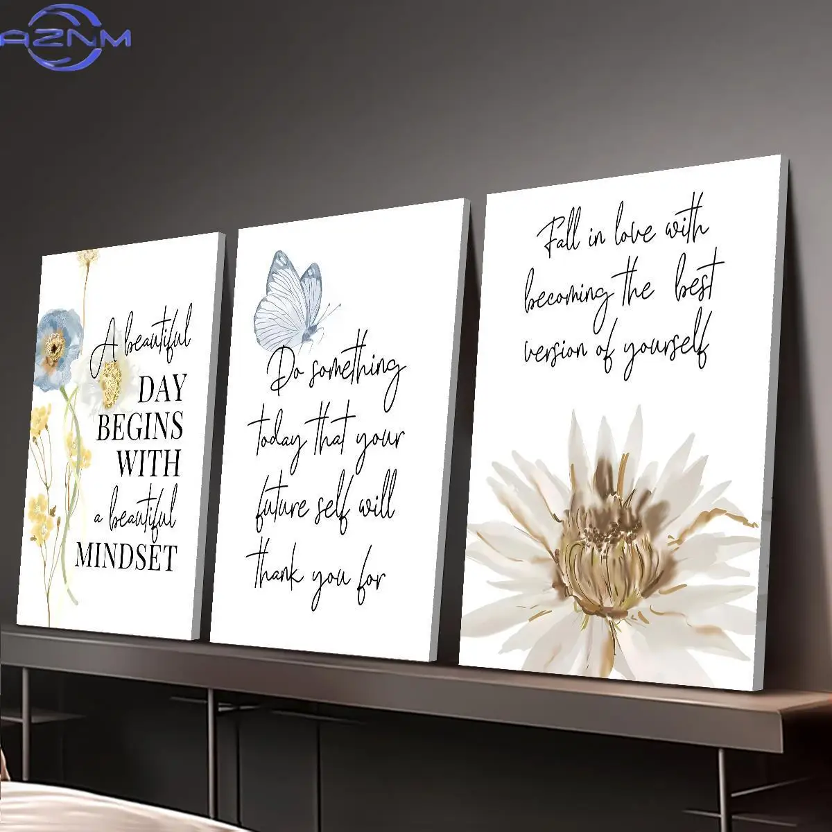 Wall Décor, 3pcs Bohemian Wildflower Quote Art Prints -  Framed, Contemporary Style, Reusable Home Wall Decor with Inspirationa