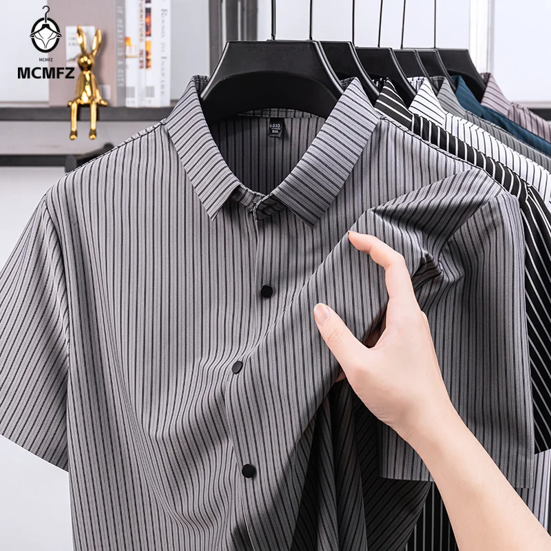 

Mens Striped Pattern Short Sleeve Shirt Casual Button Down Turn Down Collar Breathable Fabric For Business Daily Wear And Work