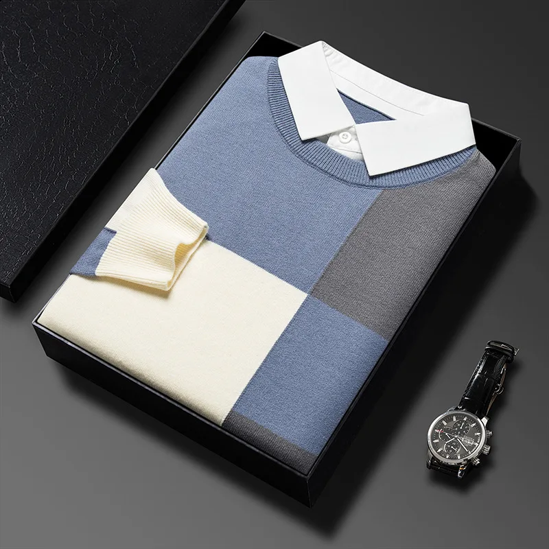 

Sweater Two-Piece Shirt Collar Men Casual Long-Sleeve T-Shirt Autumn Winter