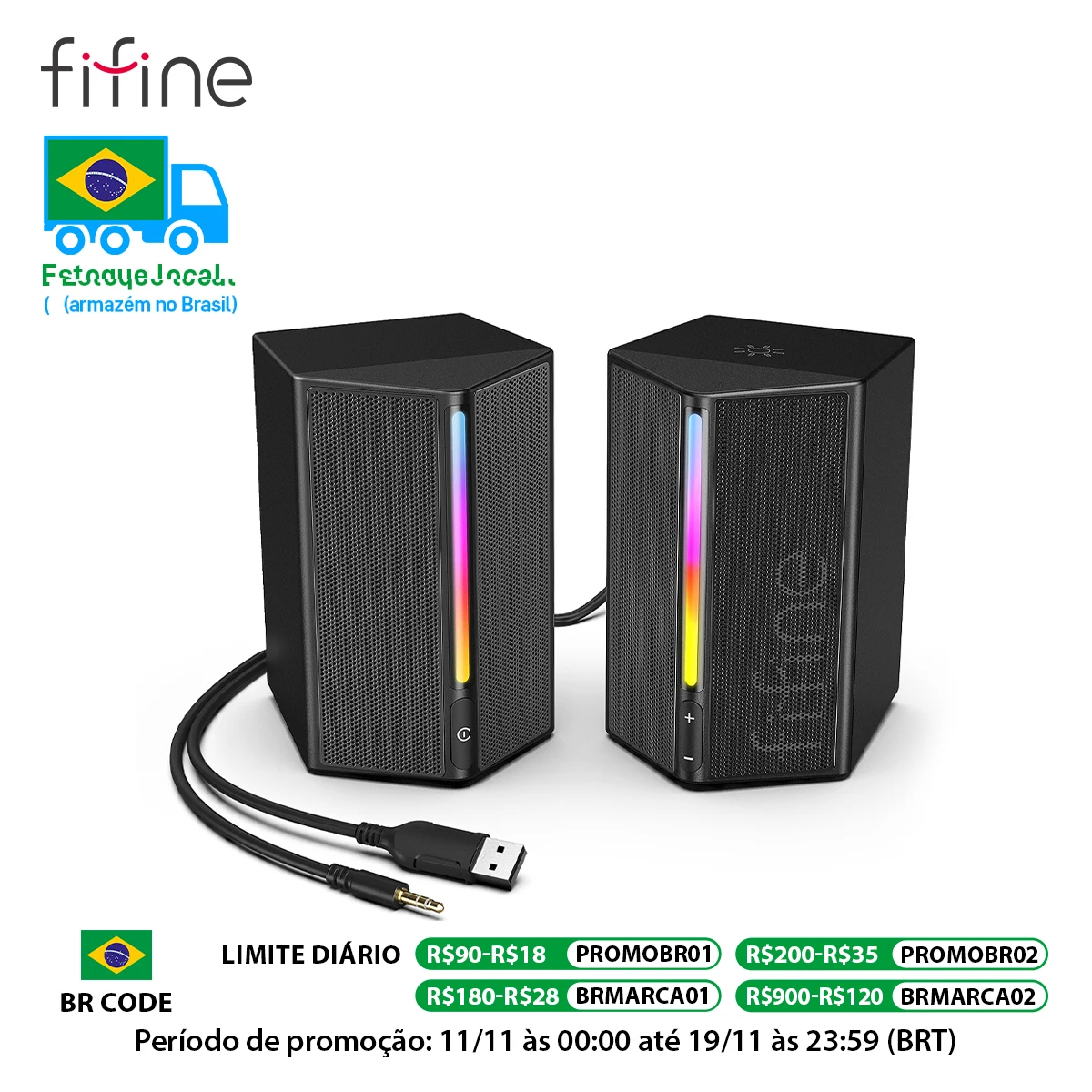 Głośnik do gier FIFINE z dźwiękiem przestrzennym Stereo, głośnik USB RGB z kontrolą Vol dla PC,Lattop,PS4/5,TV-Ampligame A20