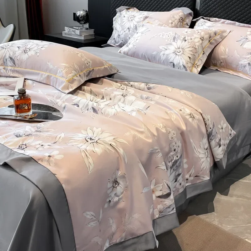 

High-end Floral Summer Blanket Luxury Skin Friendly Air Conditioner Quilt Soft Comfortable Machine Washable Thin Comforter