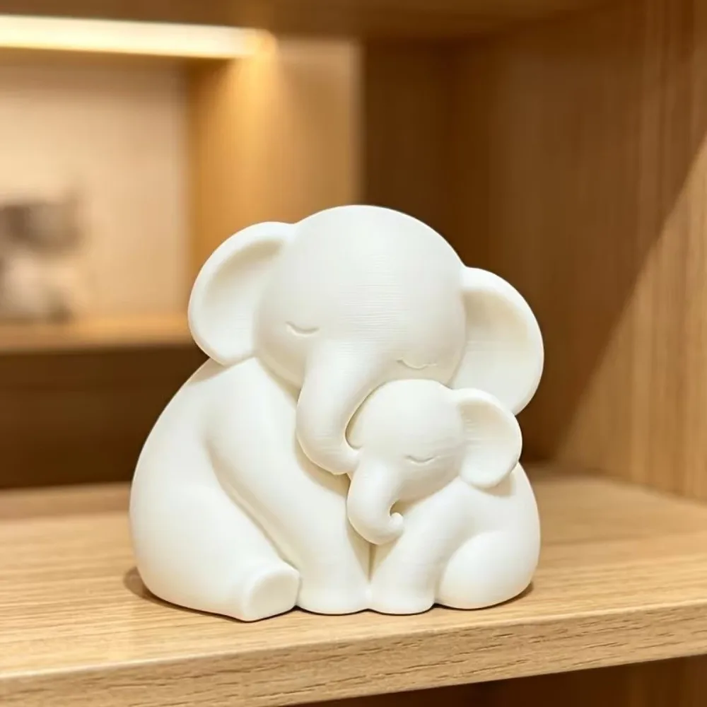 3D Printed Mother Baby Elephant Statue Cute Animal Motherly Love Theme Parent Child Elephant Sculpture Minimalist Plastic