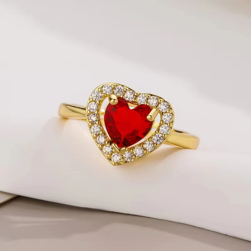 

Huajie Heart Shape Red Zircon Love Rings for Women Wedding High End Female Accessories Ring Jewelry Trend