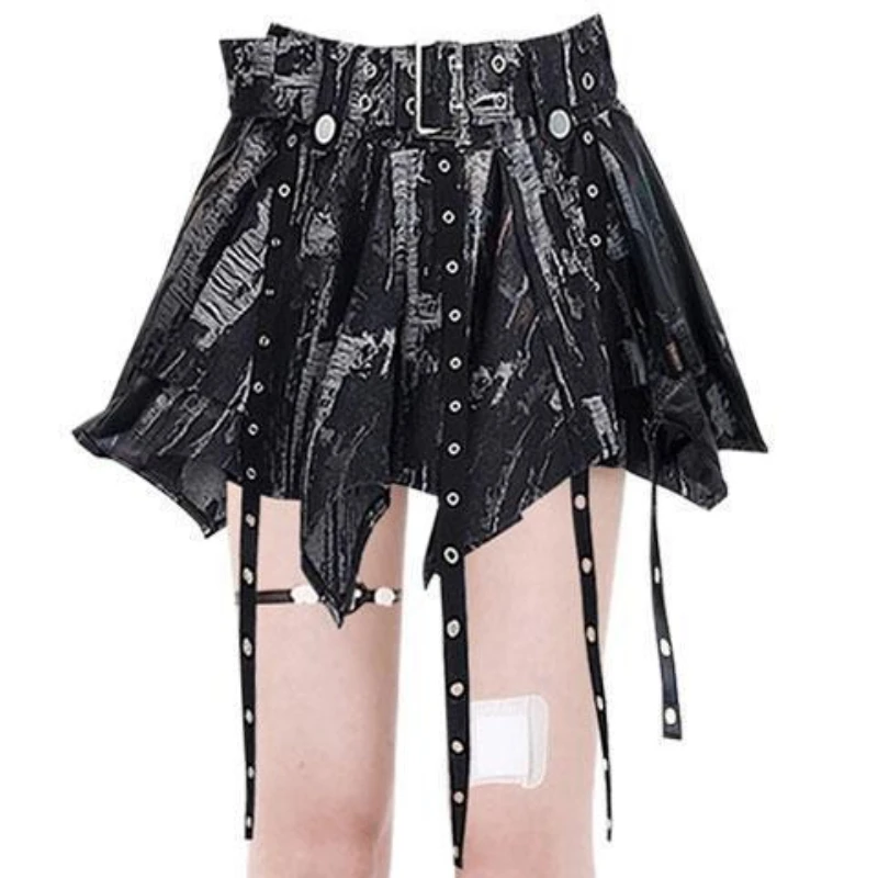 2025 New Vintage Streetwear Gothic Punk Sweet Off-the-shoulder Short Skirts Y2K Retro Dark Irregular Hem Women Party Black Skirt