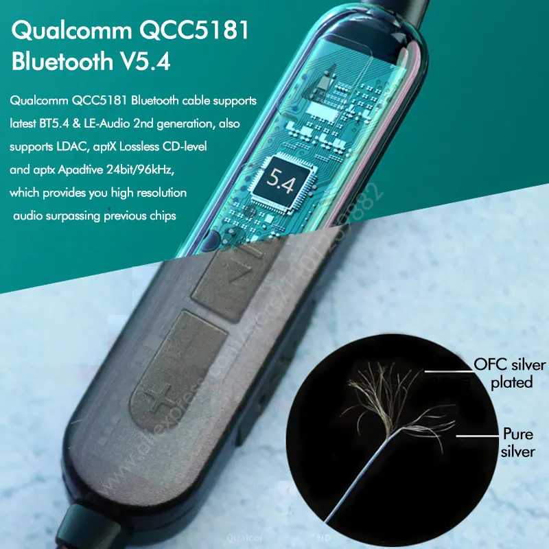 QCC5181 Bluetooth-кабель LDAC aptX без потерь BT5.4 LE-Audio 20mS игровая гарнитура сменная линия MMCX SE846 IE300/900 QDC 0,75 мм