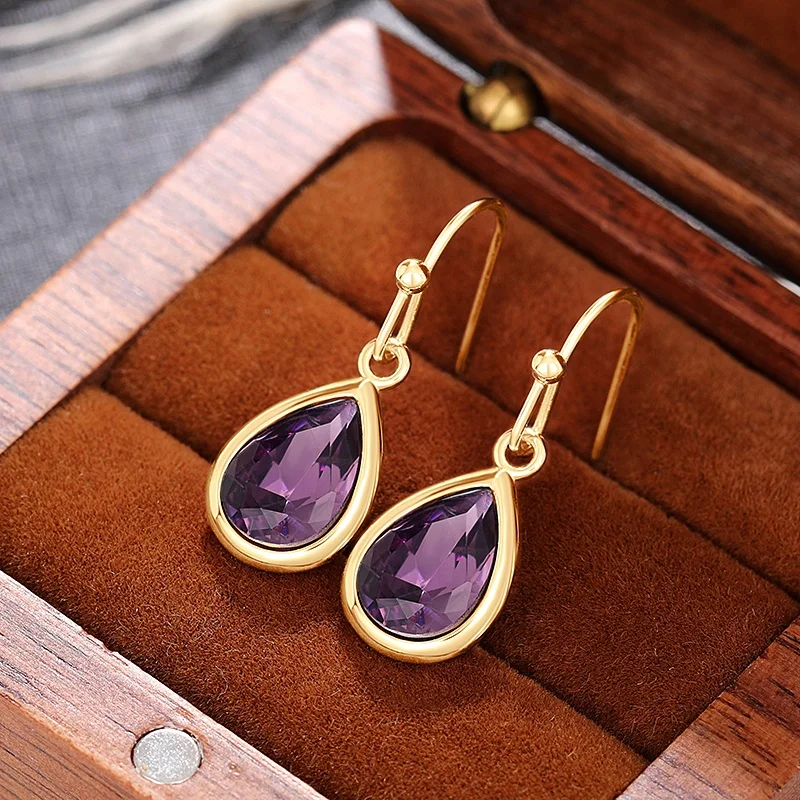 CAOSHI Simple Stylish Drop Shaped Purple Cubic Zirconia Women Earrings Versatile Gold Color/Silver Color Daily Wearable Jewelry