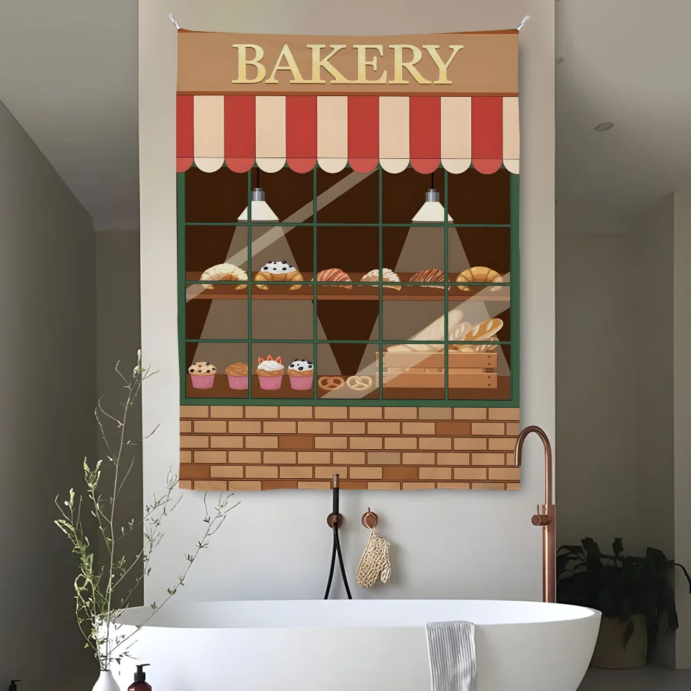 

Coffee Shop Bakery Croissants Cookies Tapestry Perfect For Home&Living Bedroom Decor Wall Art Backdrop Banner