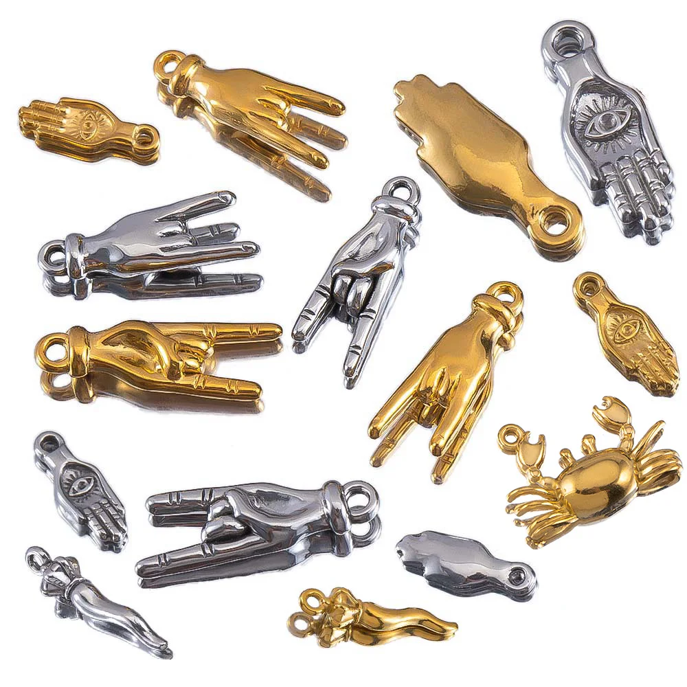 5pcs 2pcs Antique Egyptian Face Mask Evil Eye Crab Charms Stainless Steel Love Hand Sign Pendants DIY Necklace Jewelry Making
