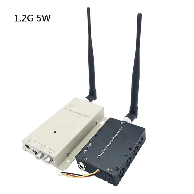 1.2g 5W 1.2Ghz 5000mW Transmissor de áudio e vídeo sem fio com receptor 1.2G Antena de alto ganho Transmissão de longo alcance