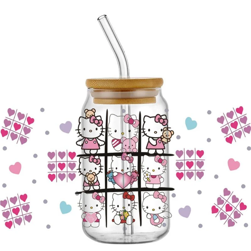 MINISO 16 OZ Sticker Label Kitty UV DTF Cup Wrap Transfer Waterproof Stickers for Mugs Coffee Cups Double Sided Tumblers