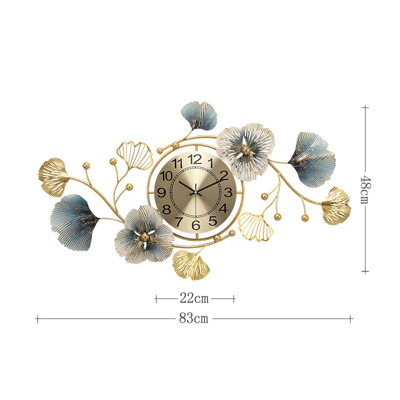 Fashion Creative Metal Ginkgo Leaf Wall Clock Living Room Wall Decor Clock Pendant Silent Bedroom Sweep Seconds Quartz Watch