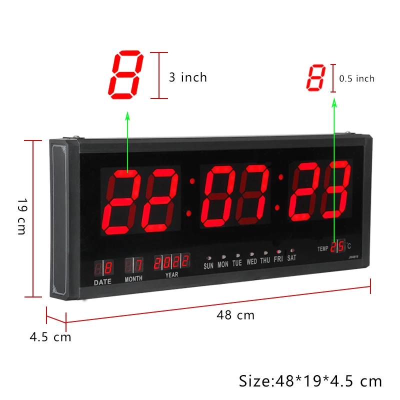 CP044 Large Screen Mirror Electronic Wall Clock Month Day Week Temperature Display LED Digital Wall Calendar Clock