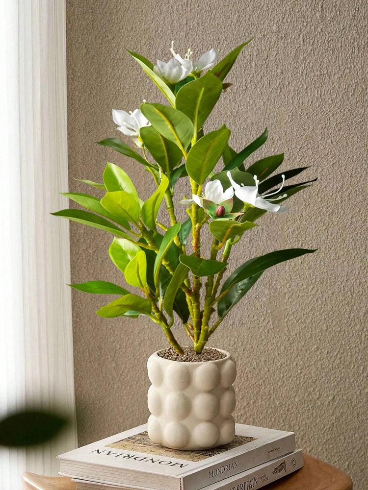 21–40 cm künstliche Azaleen-Pflanzen, künstlicher Gummibaum, tropische Palmenblätter, künstlicher Ficus mit Blumen, grüne Kunststoffpflanzen für Zuhause – Detail 3