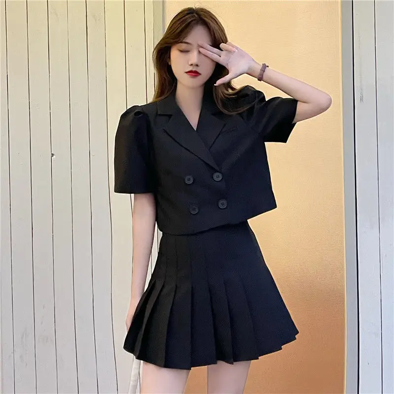 Conjunto de Blazer y Falda plisada para mujer, Blazer de manga larga para oficina, falda de dos piezas de Color sólido, traje de negocios independiente, 2021