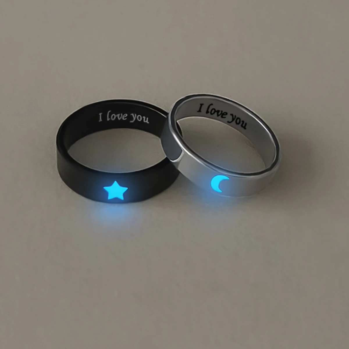 2Pcs Luminous Star Moon Couple Ring for Women Valentine Gift Love Promise Fashion Jewelry Stainless Steel Design