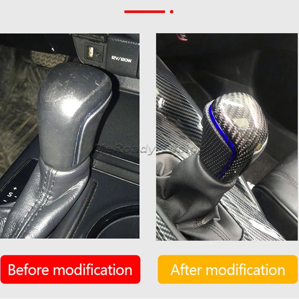 

Carbon Fiber Car Gear Shift Knob Handle Lever Shifter Head Blue Strip for Toyota Camry XV70 Avalon Corolla Levin Yaris 2018-2023