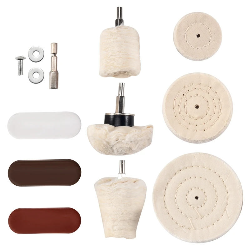 

10 Pcs Buffing Pad Polishing Wheel Kits With 3Pcs Rouge Compound With 1/4 Inch Handle, For Manifold, Aluminum, Stainless Steel,