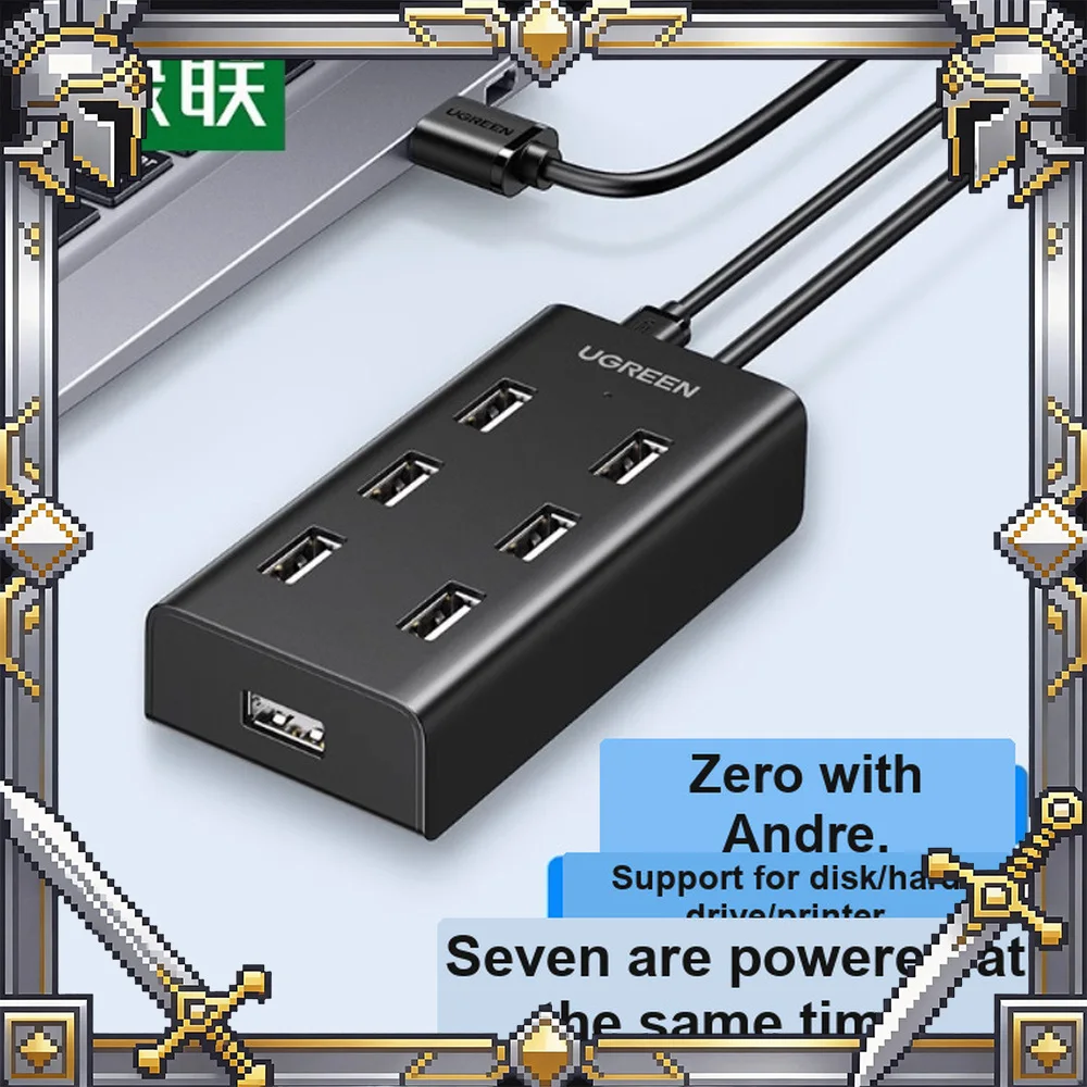 UGREEN CR130 30372 USB 2.0 Hub 7 Port Powered Splitter 0.5m for Laptop Desktop Printer Flash Drive