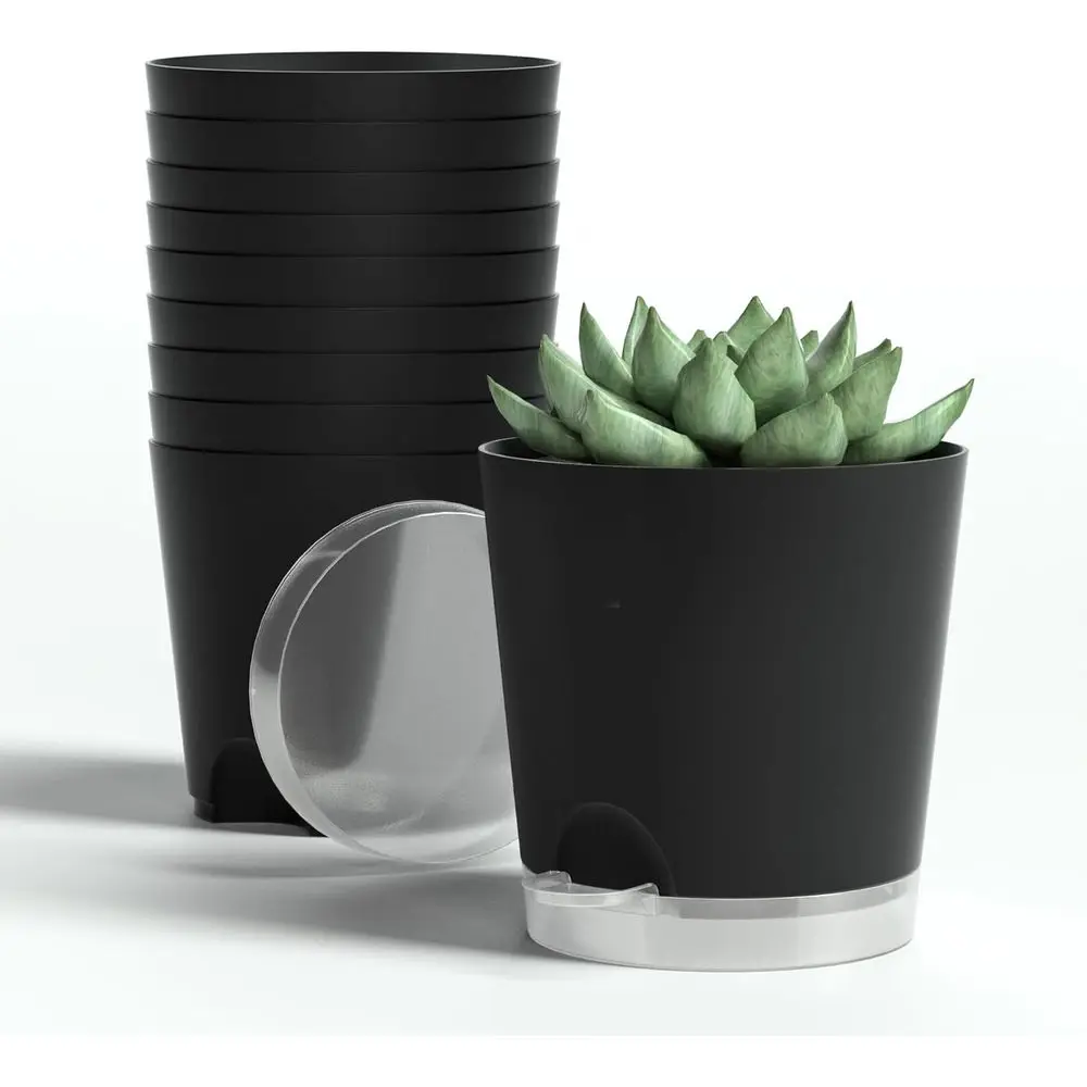 

Набор из 10 маленьких пластиковых горшков для полива диаметром 4 дюйма с дренажем для комнатных растений, рассады и суккулентов (черные)