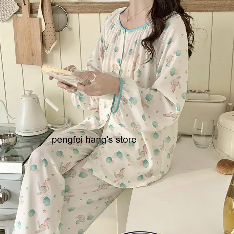 New Senior Women Pajama Set Spring Autumn Soft Comfortable Casual Home Loungewear Sleepwear Suit for Middle Aged Ladies