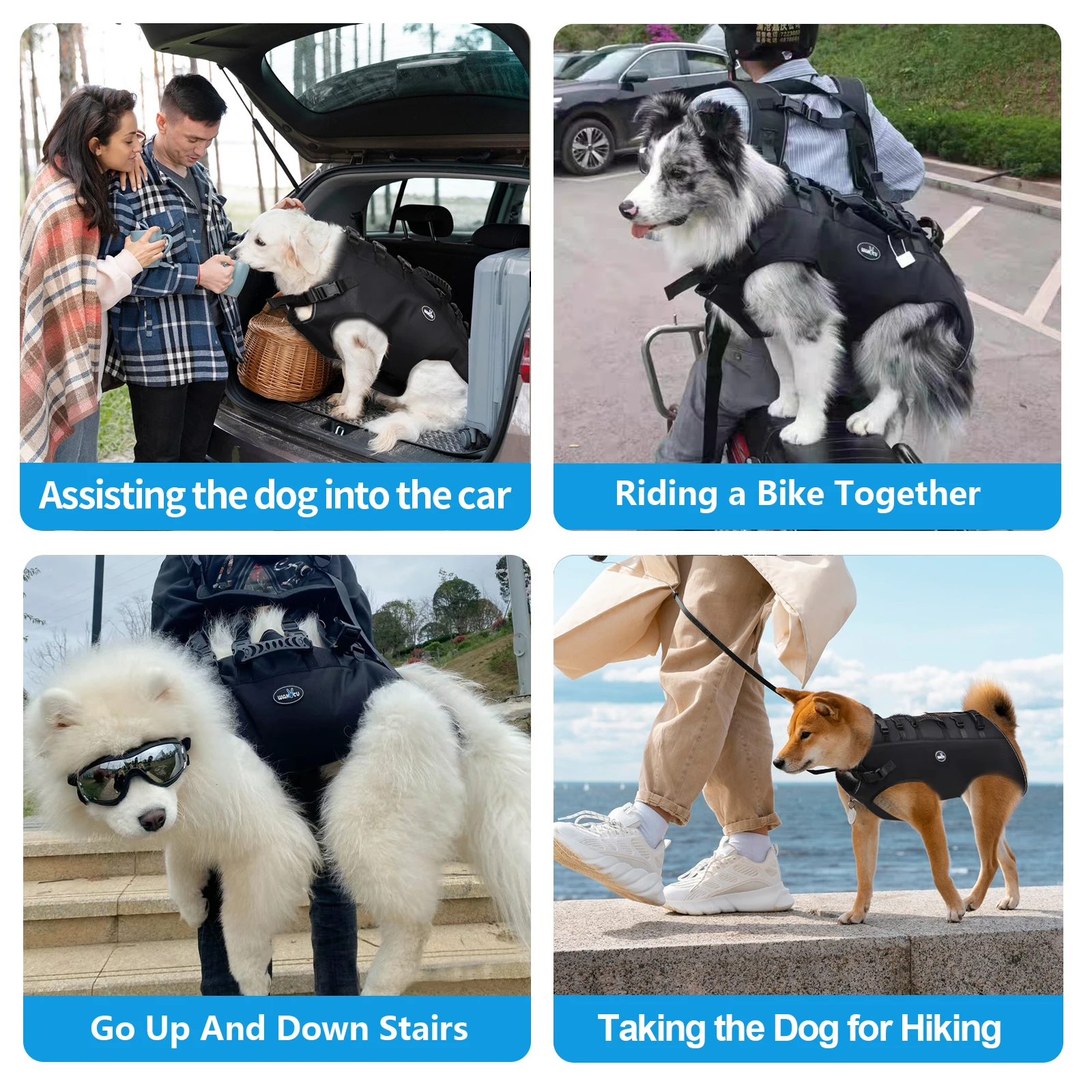 Wakytu Dog Lift Harness Sling Carrier for Dogs Hind Leg Stair Support Old Disabled Joint Injuries Arthritis Large Dogs Up Stairs