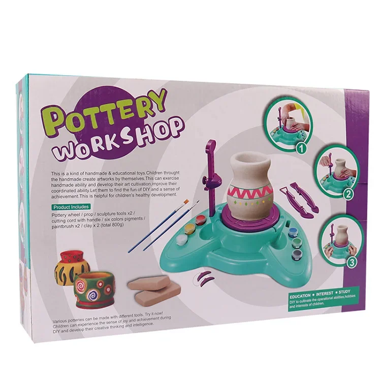 Children Craft Toys Soft Clay Embryo Pulling Machine Hand Spun Pottery Making Machine Puzzle Fun Clay Make An Electric Turntable