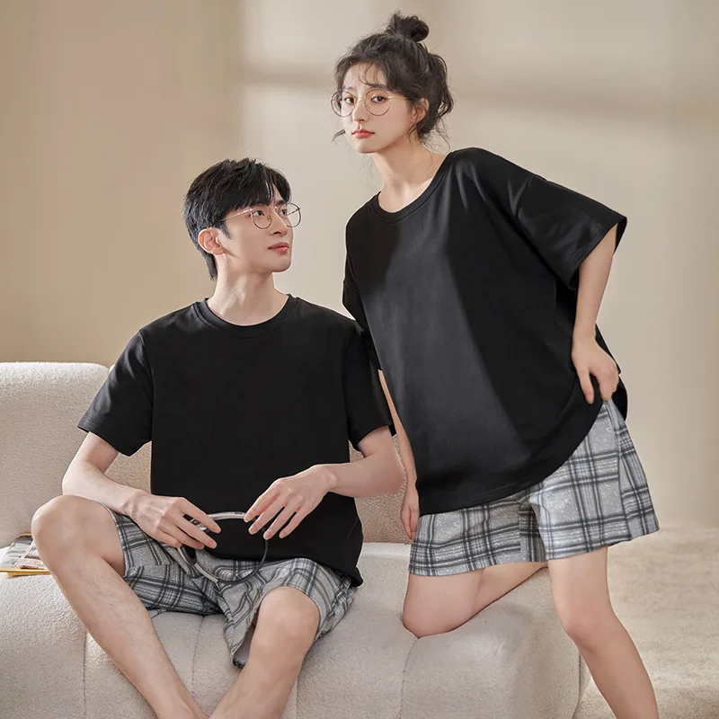 2023 Korean Couple Pajamas Women\'s Summer Thin Cotton household Clothes Men\'s Sleepwear Soft Sleepwear Casual Loungewear Dropshi