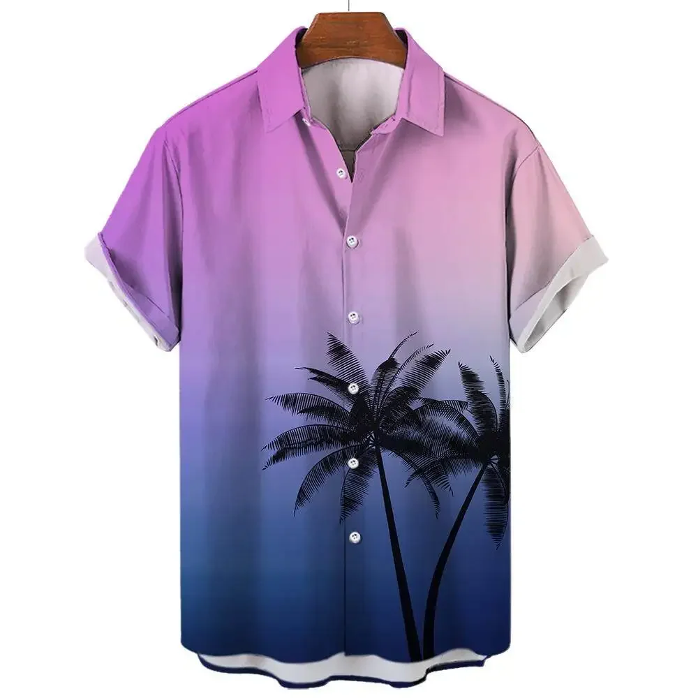 Camisa de manga corta con estampado de árbol de Coco para hombre, Top Hawaiano para playa, ocio, vacaciones, moda de verano, talla grande, S-5XL