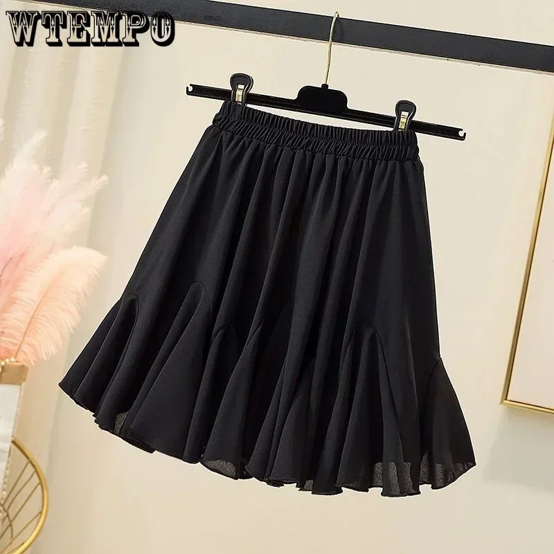 Fish Tail Pleated Short Skirt Women A-line Fluffy Slim Thin Elastic Waistline Commuting Simple Casual Korean Fashion Summer