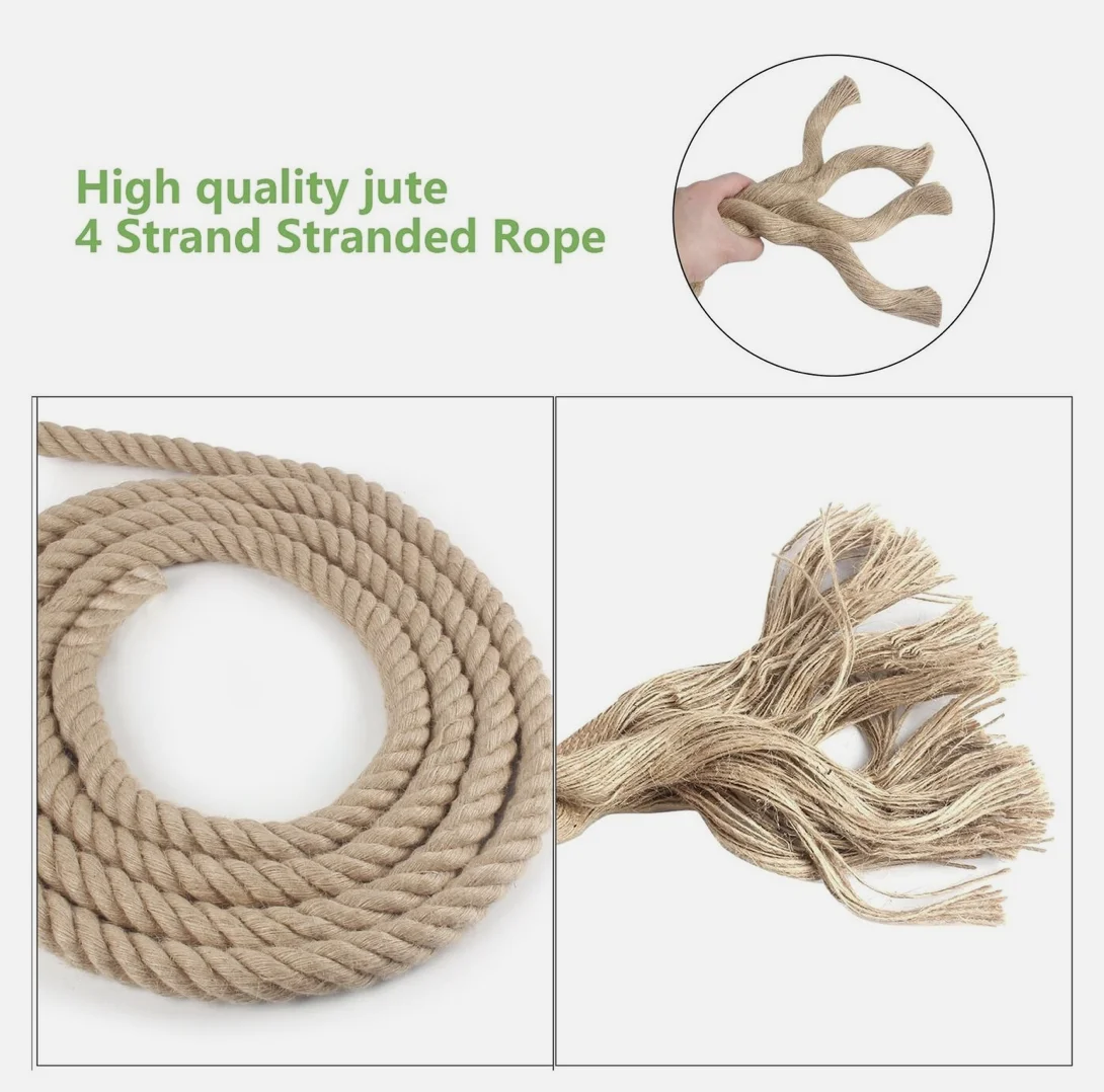 14mm 5-30M Natural Jute Rope Twine Rolls Rope Hemp Twisted Cord Macrame String Pet Scratching Handmade DIY Craft Decoration