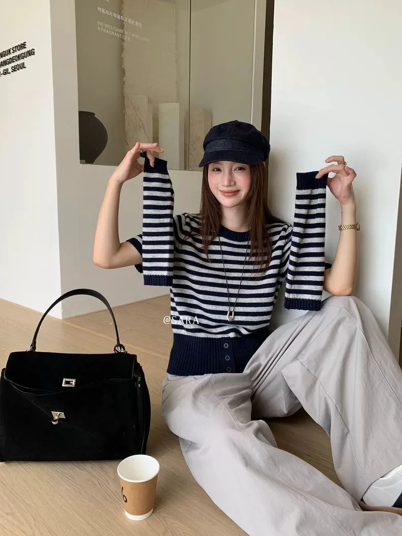 انفصال كم محبوك سترة المرأة المحاصيل متماسكة الخريف Argyle مزدوجة الصدر التلابيب الخامس الرقبة شيك اجتماع الأعمال جميلة #5