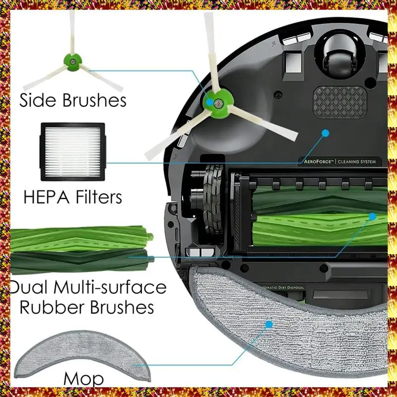 

12PCS Rubber Brushes Filters Side Brush Mop Cloth For Irobot Roomba Combo J7+ Robot Vacuum Cleaner Replacement Spare Parts