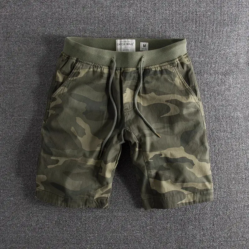 

American Style Casual Camouflage Shorts Men's Summer Outdoor Workwear Elastic Waist Dirt Resistant Wear Resistant Fourths