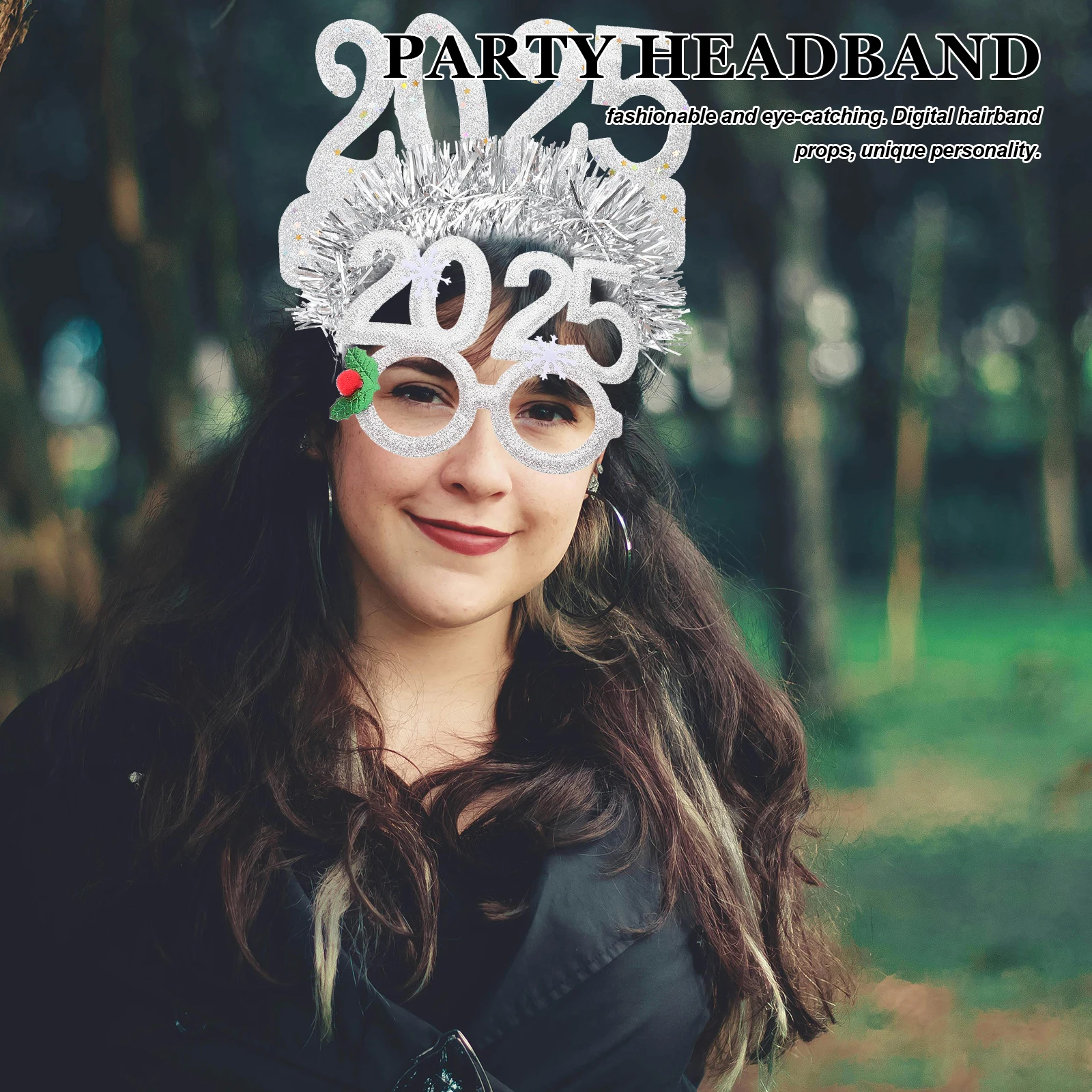 

1 set 1 Set 2025 New Year Headband Adult Party Hair Band Countdown Decor Photo Booth Prop Tinsel Headdress Festival Celebration