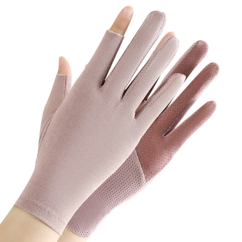 Летние анти-УФ-перчатки без пальцев, перчатки для вождения с полупальцами, шелковые перчатки с половиной пальцев, солнцезащитный крем, дышащие тонкие варежки