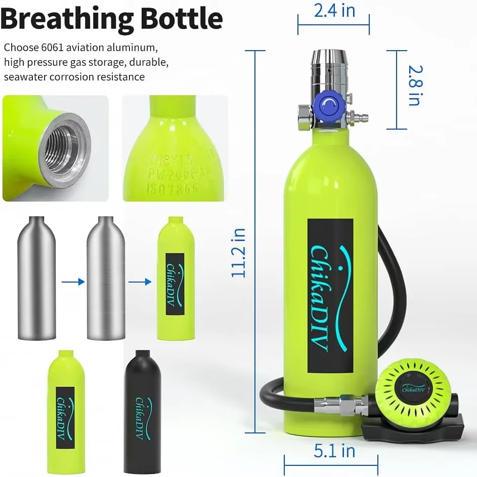 CHIKADIV-Mini cylindre de plongée sous-marine 1L, avec adaptateur, portable, pour apnée et activités sous-marines, unisexe