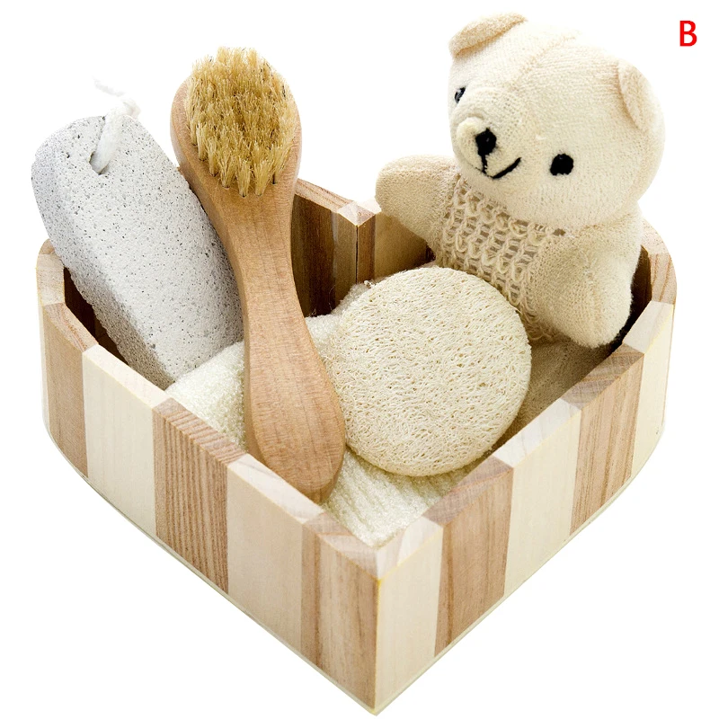 1 Set Spa Heart Shape Gift Box Bathing Skin Cleaning Kit For Women Sisal Bath Flower Back Scrubber Gloves Massager