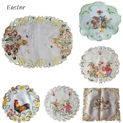 Mini bunny Chicken egg embroidery table place mat pad cloth cup coaster Easter placemat kitchen Table decoration and accessories