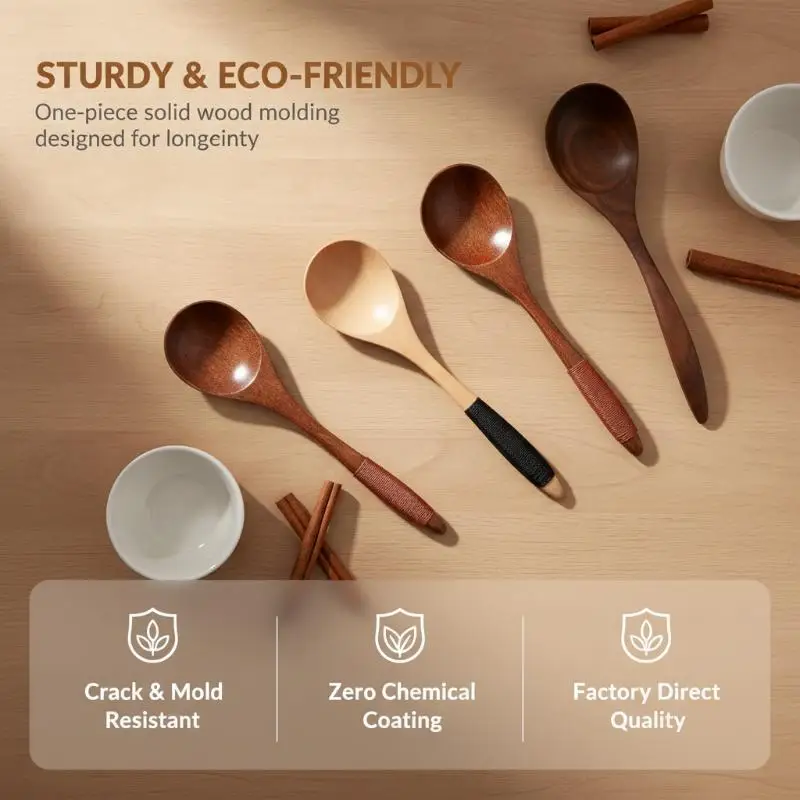 Handmade Natural Wooden Spoon Premium Quality Coffee Dessert Soup Scoop Perfect for Baristas Home Kitchen Tableware