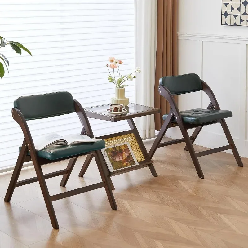 Folding Chairs with Padded Seats, Wooden Folding Chairs Set of 2, 31