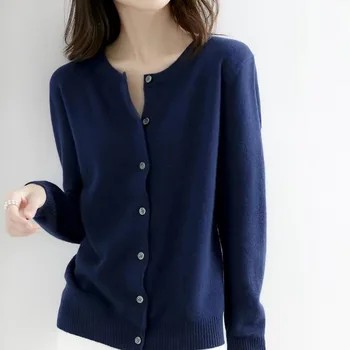 AOSSVIAO 2026 Women Cardigans Sweater O-neck Autumn Winter Knitted Cashmere Cardigans Solid Single Breasted Womens Sweaters 2