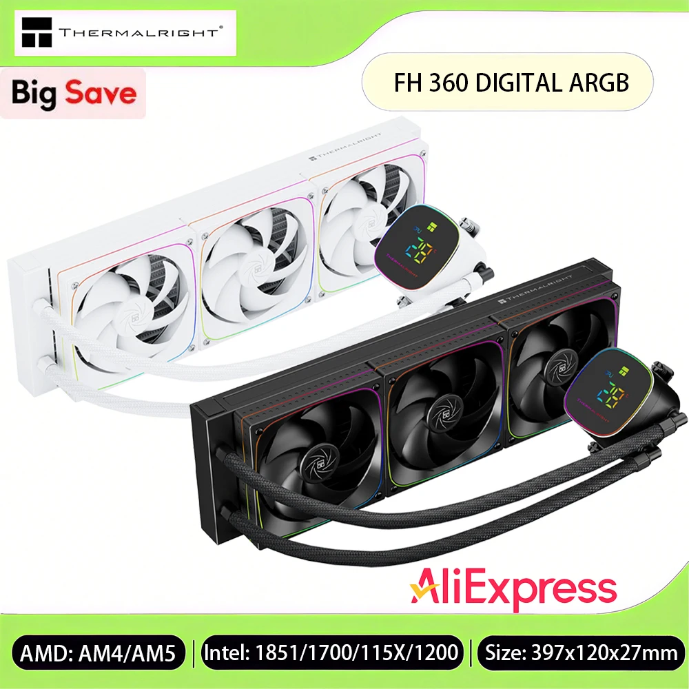

Thermalright FROZEN HORIZON 360 DIGITAL ARGB 360mm Water Cooler, Removable Magnetic LCD Display Support LGA 1851/1700/AM5