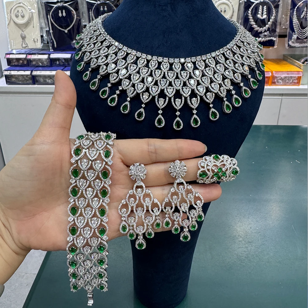 

Изысканный женский комплект украшений JEWELIFE Deluxe с кубическим цирконием: индийское ювелирное изделие, красное ожерелье, подарок для женщины, зеленый комплект украшений