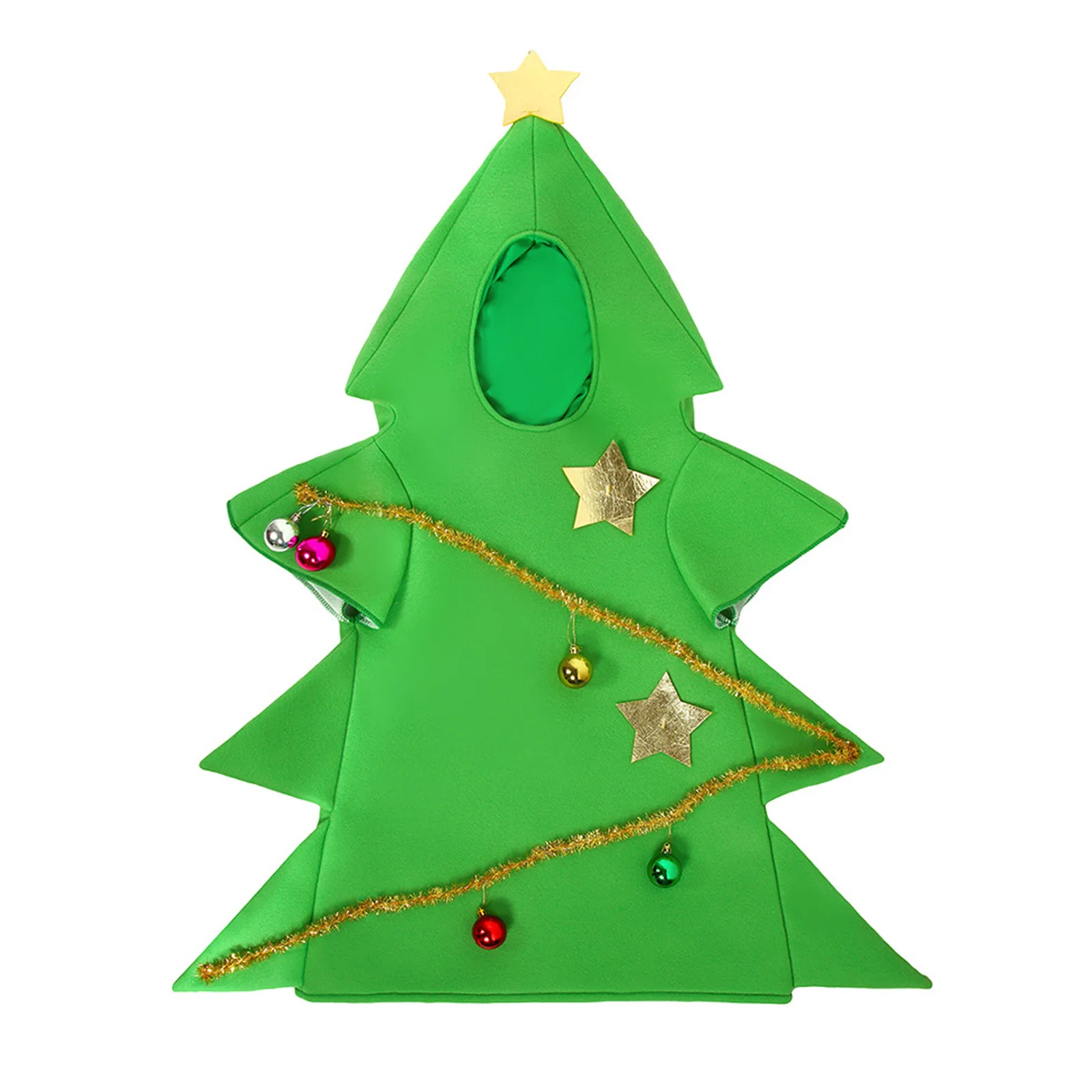 زي شجرة عيد الميلاد ثلاثي الأبعاد للبالغين للأطفال الأولاد والبنات مع حواف ذهبية وكرات قطيفة ملونة زي تنكري شجرة مضحكة #5