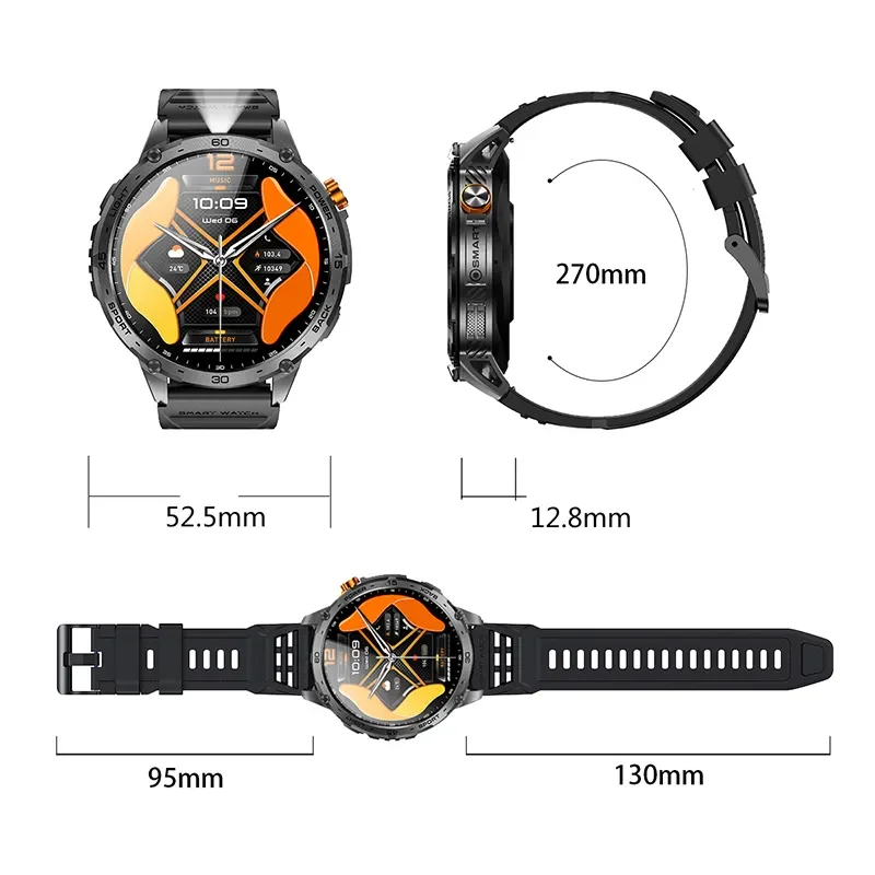 2025 K69 Smart Outdoor Sports Watch IP67 Waterproof with Flashlight BT Call Multiple Modes Sleep Tracker Calendar