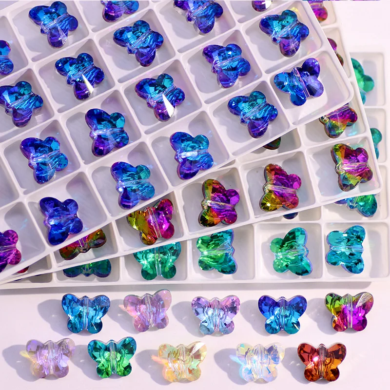 10/12/14mm 6754 Butterfly Pendant Beads Glass Butterfly Charms Sweet Colorful Gems Crystal Rhinestone For Earring Necklace DIY