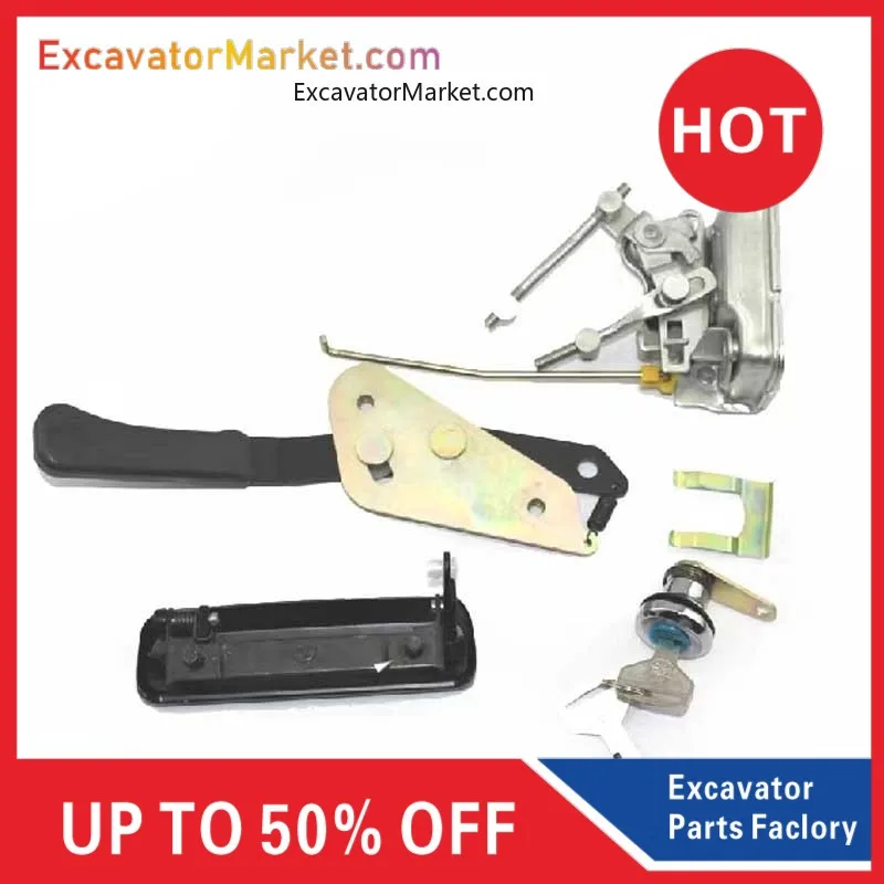 

For Excavator SK60/70/115/135/SR cab door lock assembly outer handle lock block lock cylinder is equipped with high-quality keys