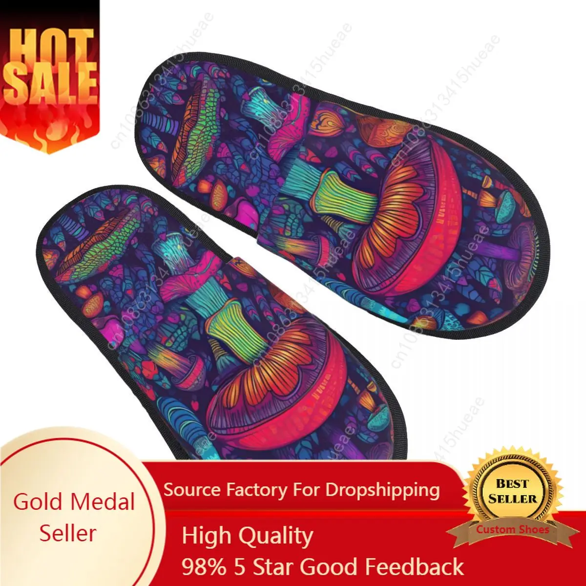 

Custom Women Psychedelic Magic Mushrooms Trippy Goth House Slippers Soft Warm Memory Foam Fluffy Slipper Indoor Outdoor Shoes